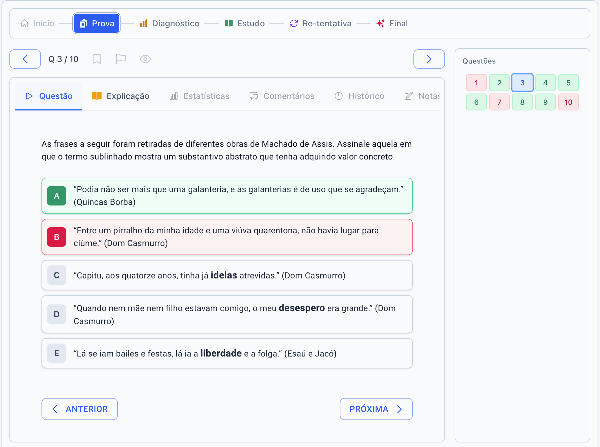 Tela da etapa 2: Simulado